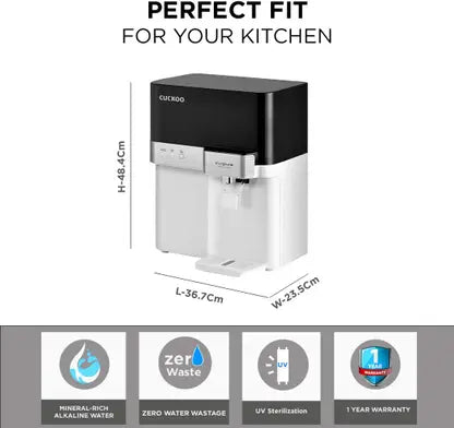 CUCKOO Dewpond Water Purifier | RO + in-Tank UV LED + Alkaline Mineral Multi Stage Filtration | 7.5 Littre Capacity | CP-RRP702MBK